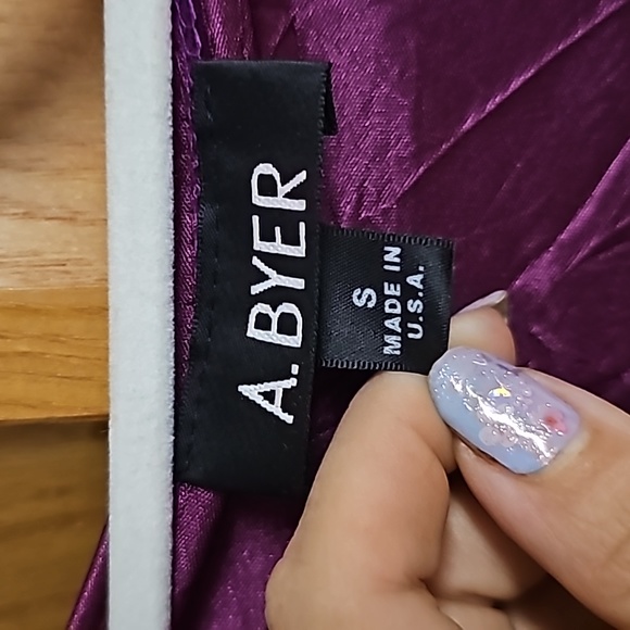 A. Byer Berry Colored Silky Stretch Top with Rhinestone Detailing - Picture 5 of 8